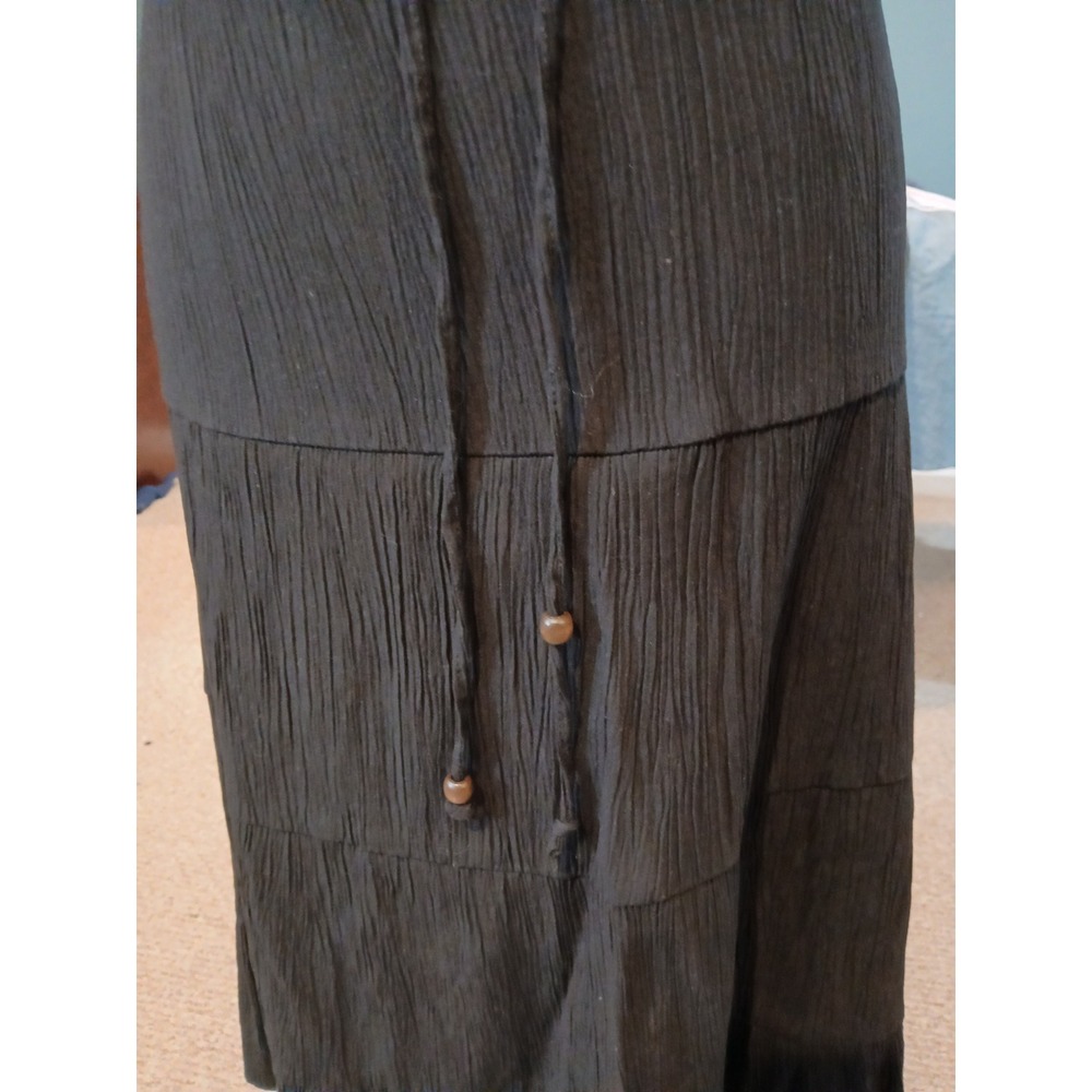 Sag Harbor Womens Large Black Tiered Maxi Skirt Crinkle Drawstring Boho - Read - Picture 2 of 9